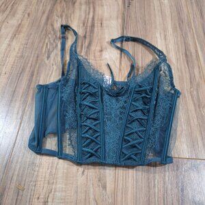 Victorias Secret Dream Angels Teal Lace Corset Top With Adjustable Straps & Hook